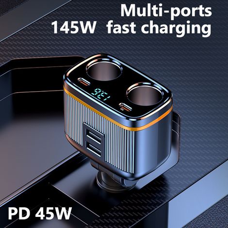 New C27 Voltage Measuring 80W PD 45W Fast Charging USB Car Charger 145W High Power -- Black (1/4)