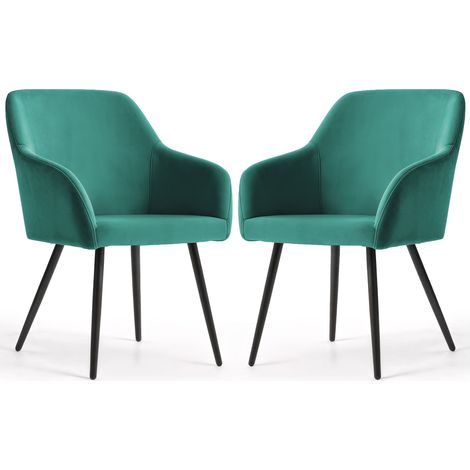 Lot de 2 Chaises en velours lisses ESTELLE Vert Bouteille pieds noirs (1/5)