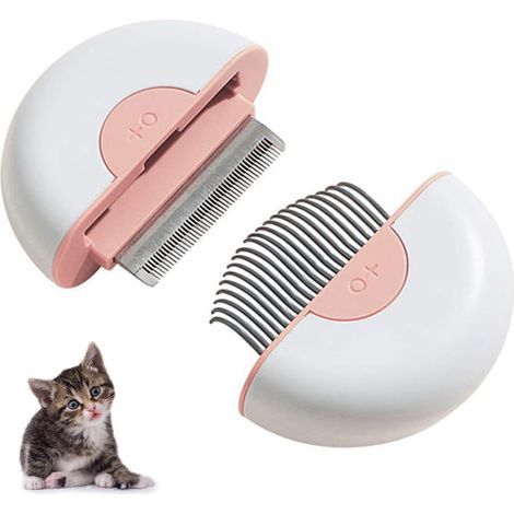 Peigne pour Animaux de Compagnie 2 en 1, Mini Peigne de Nettoyage et de Massage pour Les Animaux à Poils Longs et Courts, épingle en Acier Inoxydable nettoie Les Cheveux flottants (Rose)- (1/4)