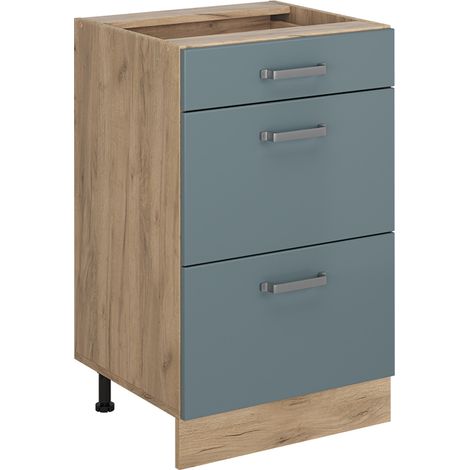 Küchenunterschrank R-Line, Blau-Grau/Goldkraft Eiche, 50 cm ohne Arbeitsplatte, Vicco (1/5)