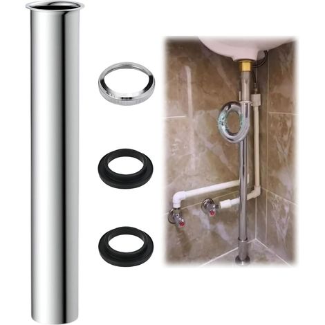 300mm Rallonge tube d'extension, Rallonge de tuyau de vidange de lavabo, Rallonge siphon, Tube prolongateur, Tube plongeur pour siphon, acier inoxydable, convient aux lavabos et salles de bains (1/5)