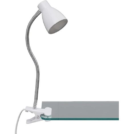 Lampe LED de bureau à pince avec interrupteur marche/arrêt sur le câble 3,5 W 200 lm Lumière blanche chaude Bras flexible Blanc 28,5 x 15,5 cm (1/5)