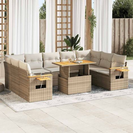 Salon de jardin avec coussins 10pcs beige résine tressée acacia (1/5)