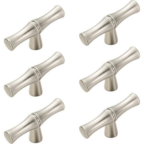 Lot de 6 poignées de meuble en alliage de zinc massif en forme de bambou, pour tiroirs, placards et portes (un trou, argenté). (1/3)
