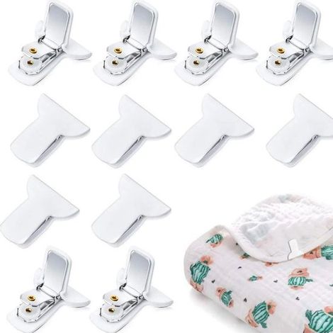 Paquete de 12 fundas nórdicas acolchadas resistentes de color blanco y clips para sábanas (1/5)