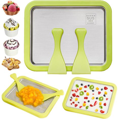 Machine À Crème Glacée Avec 2 Spatules, Sorbetière Instantanée, Moule À Rouleau De Crème Glacée, Pour Adultes Et Enfants, Pour Crème Roulée Maison, Yaourt Glacé, Glace, Sorbet (Vert,22.5 17.5CM) (1/5)