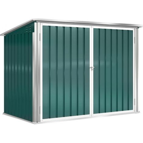 Cache extérieur pour 2 poubelles en acier galvanisé, double porte, couvercle à amortisseur pneumatique, 180x108x130cm, couleur verte (1/5)
