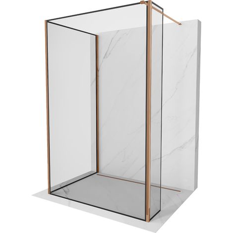 Mexen Kioto panel de ducha Walk-in 100 x 90 x 40 cm, marco negro, oro rosado - 800-100-090-221-60-70-040