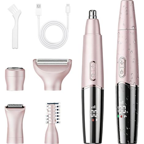 Rasoir intime pour femme, épilateur 5 en 1, rasoir pour femme avec affichage numérique, étanche IPX7, rechargeable par USB, pour le visage, les aisselles, les bras et la zone du bikini (rose) (1/5)