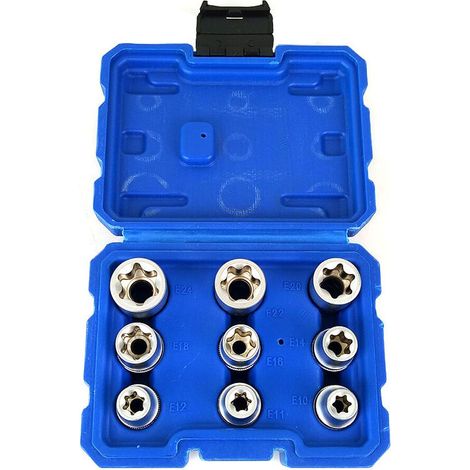 Jeu de 9 clés à douille Torx bleues - AquaForge (1/4)