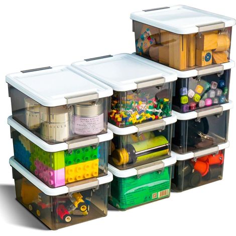 10er Set Aufbewahrungsboxen mit Deckel, stapelbar, 1,25L, transparent, grau (1/5)