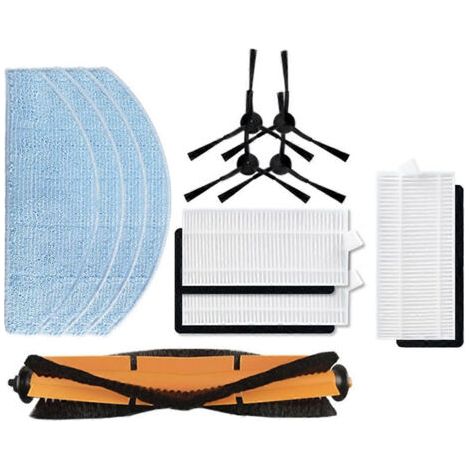 Accessoires et pièces de rechange pour aspirateurs Pioneer VC720R / VC725R : brosse principale, filtre et chiffon de nettoyage.