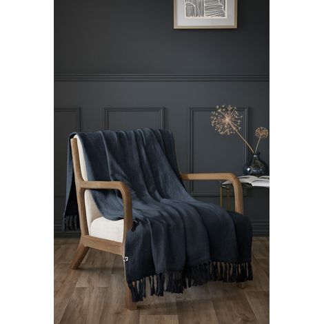Plaid 130 x 160 cm en coton texturé Sixtine – Bleu Marine (1/4)