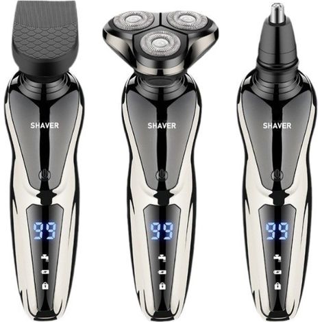 Rasoir électrique homme 3 en 1, rasage, tonte favoris et poils du nez, recharge USB avec écran digital (1/2)