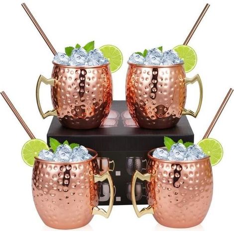 Verres à Moscow Mule - Verre cuivré - 500 ml - Lot de 4 - Acier inoxydable - Compatible lave-vaisselle (1/4)