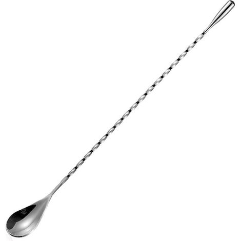 Cuillère à cocktail longue en acier inoxydable torsadée, 50 cm, argenté. (1/5)