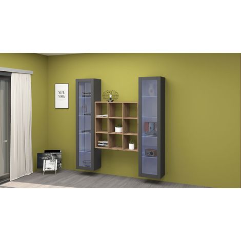 Parete Attrezzata Soggiorno 170x30x180 cm Maruska n°28 Grigio Antracite Opaco/Rovere Wotan (1/5)