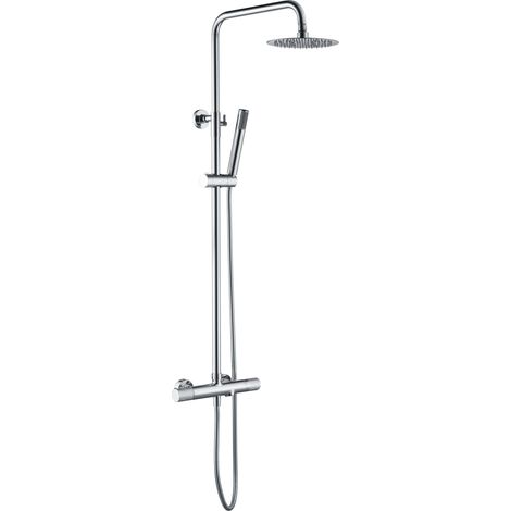 IMEX Set per vasca termostatica serie LINE cromata in acciaio e ottone con asta doccia estensibile soffione Ø20 cm extrapiatto anticalcare miscelatore termostatico con cartuccia TURN CLEAN SYSTEM Im (1/3)