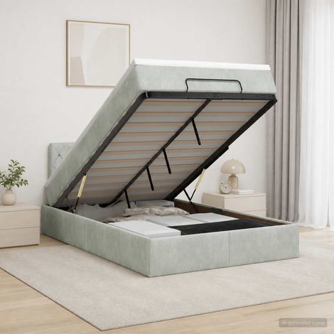 Cama otomana con colchón Gris Claro 120 x 200 cm Terciopelo (1/5)