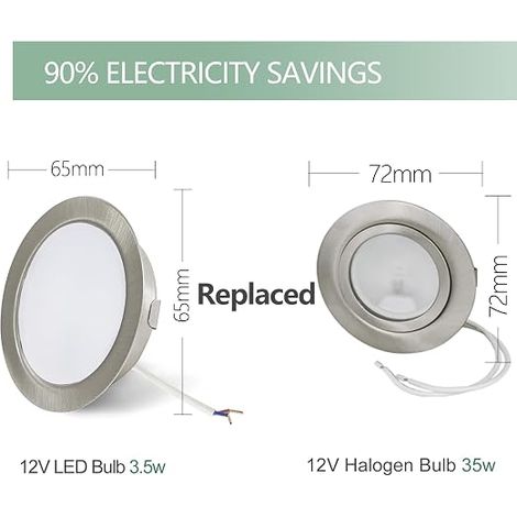 Set de luminaires pour meuble 12V 3,5W, spot encastrable pour meuble plat G4 LED, 3000K blanc, Nickel Brossé, Alternative aux ampoules halogènes (1/3)