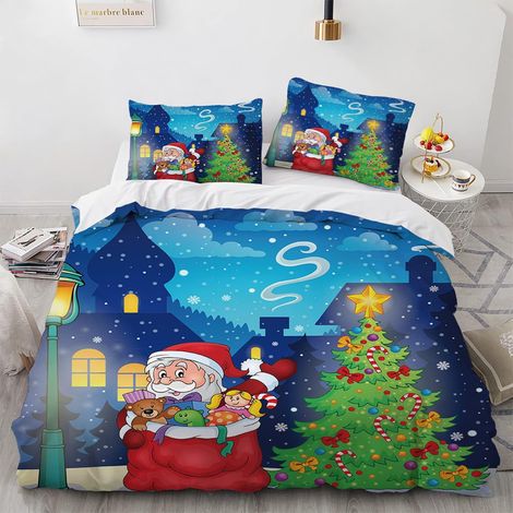 Housse De Couette Enfant Pere Noel Père Noël 155 X 220 Cm Housse De Couette Enfant 155X220 Polyester De Haute Qualité Livré avec 2 Taies d'oreiller 65X65Cm Anti-Rides sans Repassage - 155 x 220 cm (1/5)
