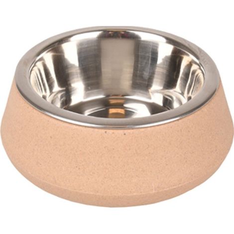 Gamelle avec écuelle en inox Rimboé 470 ml  anti-dérapant couleur taupe. pour chien - Flamingo