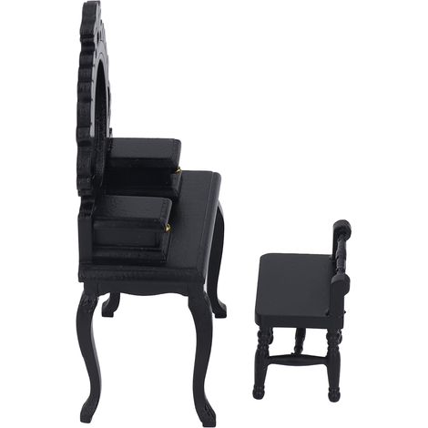 Tabouret de coiffeuse miniature pour maison de poupée à l'échelle 1:12, meuble de chambre miniature, accessoire de décoration à faire soi-même, noir (1/5)