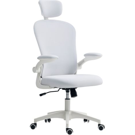 Chaise de bureau en maille avec dossier haut, appui-tête réglable, soutien lombaire 4D, 62 x 64 x 120 cm, blanche (1/5)