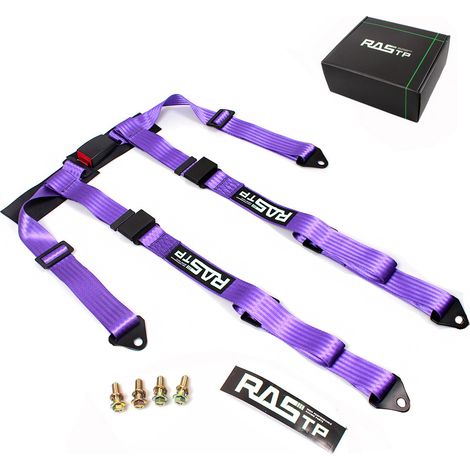 Car seat belt modification accessories, four-point go-kart racing seat belt with large black buckle - high strength polyester, four-point - purple (1/4)