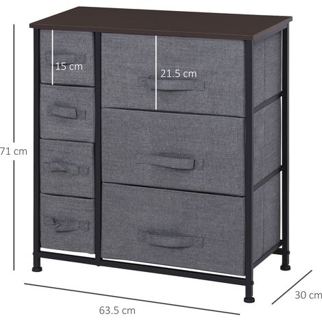 Commode à 7 tiroirs pliables en tissu non tissé, structure en métal, 63,5 x 30 x 71 cm, gris foncé (1/5)