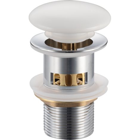Bonde de lavabo en laiton avec panier Click-Clack modèle F universelle pour lavabo 1/4 de pouce avec trop-plein et tête en céramique blanche (1/5)