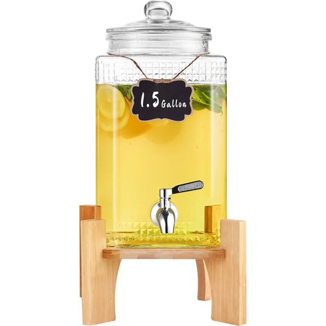 Distributeur de boissons 5,5L en verre avec robinet acier inoxydable pour jus, thé glacé et eau, restaurants et fêtes (1/5)