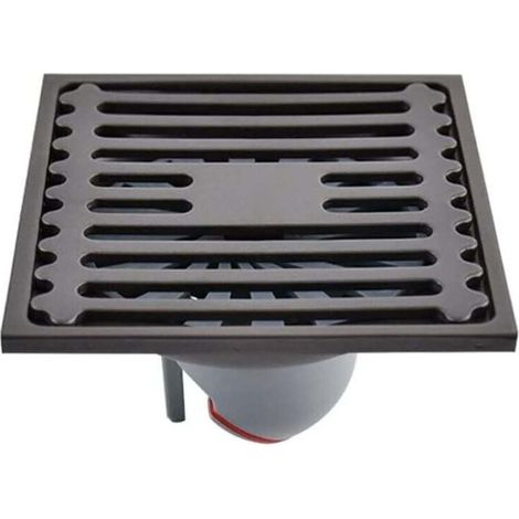 Bonde de sol de douche extérieure carrée en acier inoxydable, siphon anti-odeurs avec couvercle de crépine amovible - 10 x 10 cm (1/4)