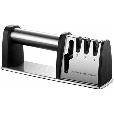 Aiguiseur couteaux Professionnel, 4 en 1 Affuteur Couteau avec revêtement en diamant et base antidérapante en acier inoxydable pour Ciseaux et Couteaux de Cuisine de Différentes Tailles (1/5)