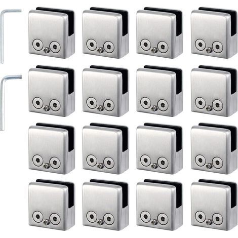 LaBlanc - Pinces à verre,16 pièces en acier inoxydable 304 de 8 à 10 mm,Supports de verre réglables à dos plat, Convient pour les rampes d'escalier, les mains courantes (1/4)