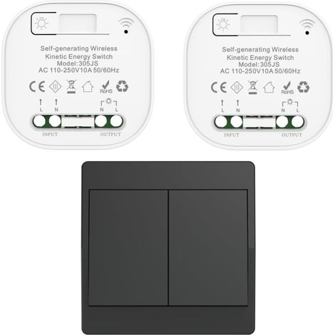 Black Kinetic Wireless Switch RF Wireless Switches Single and Dual Control Battery-Free Remote Control Radio Wireless Switch (Black 2Gang 1V2 EU) (1/5)
