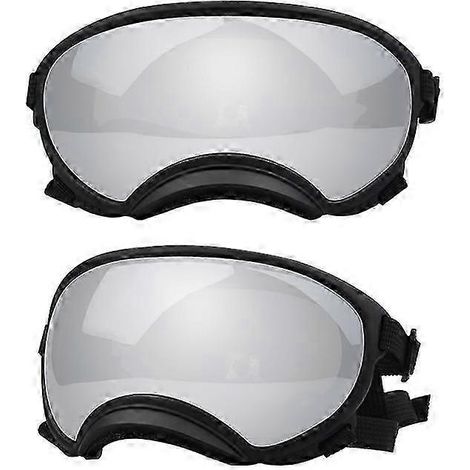 Hundebrille UV-Schutz, hohe Stoßfestigkeit, verstellbares Gummiband, atmungsaktiv, für Welpen und große Hunderassen (schwarz und silber, Größe M) (1/5)