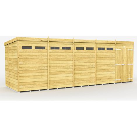 20 x 7 Feet Pent Security Shed - Double Door - Wood - L214 x W589 x H201 cm