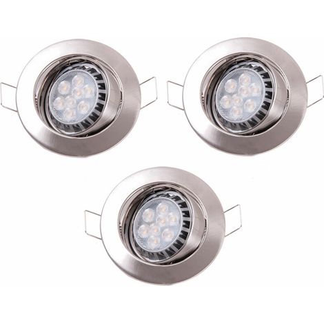 Spot encastrable rond Set de lampes encastrées Plafonniers Lampes encastrées orientables, métal fer brossé, LED 8W 430Lm, D 8,3 cm, 3 pièces
