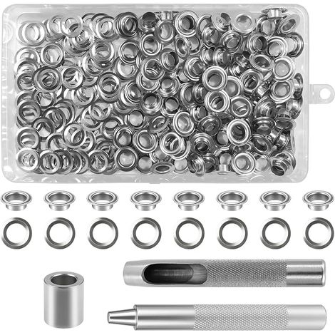 120 Set Grommets Eyelet Tools, Interior 0.315/0.394/12 mm Metal Eyelet Sets, Grommet Kit with 3 Piece Tool, Eyelets for Tarpaulin, Tarpaulin Tents Repair Silver (8mm) (1/5)