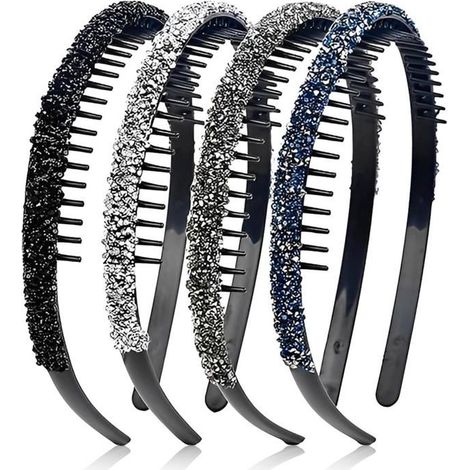 Set di 4 fasce per capelli con strass, fasce per capelli a fila singola con cristalli, fasce per capelli effetto diamante per donna (1/4)