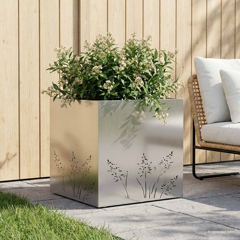 vidaXL Macetero de Jardín Plateado 50 x 50 x 49 cm Acero inoxidable (1/5)