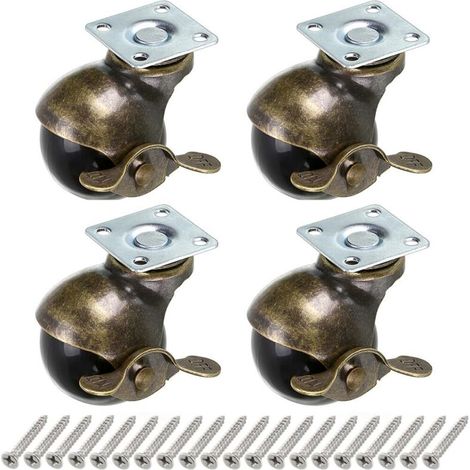 4 Pcs Roulettes pivotantes à plaques, 40 mm roulettes pour meubles avec freins, roulettes à billes antiques, remplacement pour meubles, commodes, coffres de stockage, tables basses