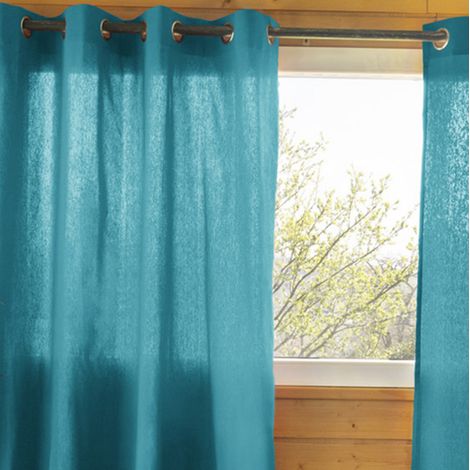 SOPHIE - Rideau 140x260cm Coton Coloris Paon oeillets Inox