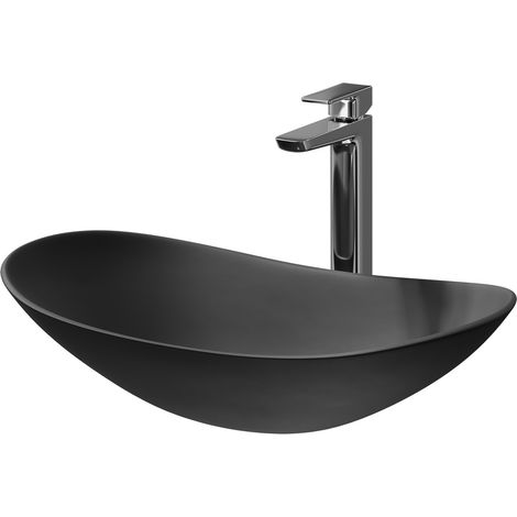Amadora Matt Black 615mm x 360mm Ellipse Countertop Basin (1/5)