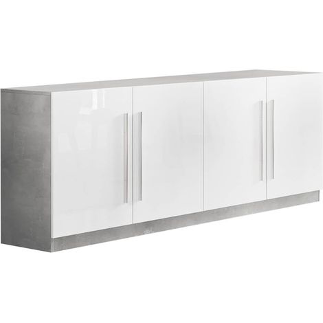 CLARK - Buffet 4 Portes Moderne Laqué Blanc et Marbre Poignées en Métal (1/3)