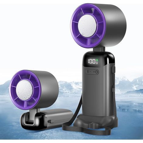 Petit Mini Ventilateur Portable, Mini Ventilateur à main usb Portatif Portable Rechargeable avec 5 vitesses écran LED pour la maison, bureau, chambre à coucher, voyages en plein air (Gris)