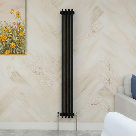 SKY Bathroom 1500x200mm 3 Column Radiator Vertical Black Traditional Column Radiator (1/5)