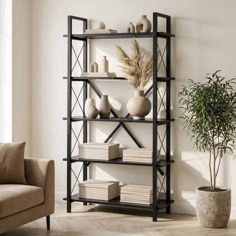 Industrielles Bücherregal aus schwarzem Melamin Ely - Schwarzer