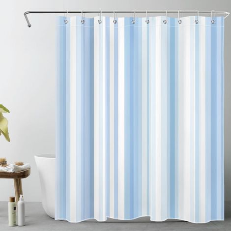 Rayé Bleu et Blanc Rideaux de Douche 150x200cm Art Abstrait de l’Ombre Rideaux de Bain avec Crochets,Moderne Extra Longue Imperméable Polyester Anti Moule Salle de Bain Décor (1/5)
